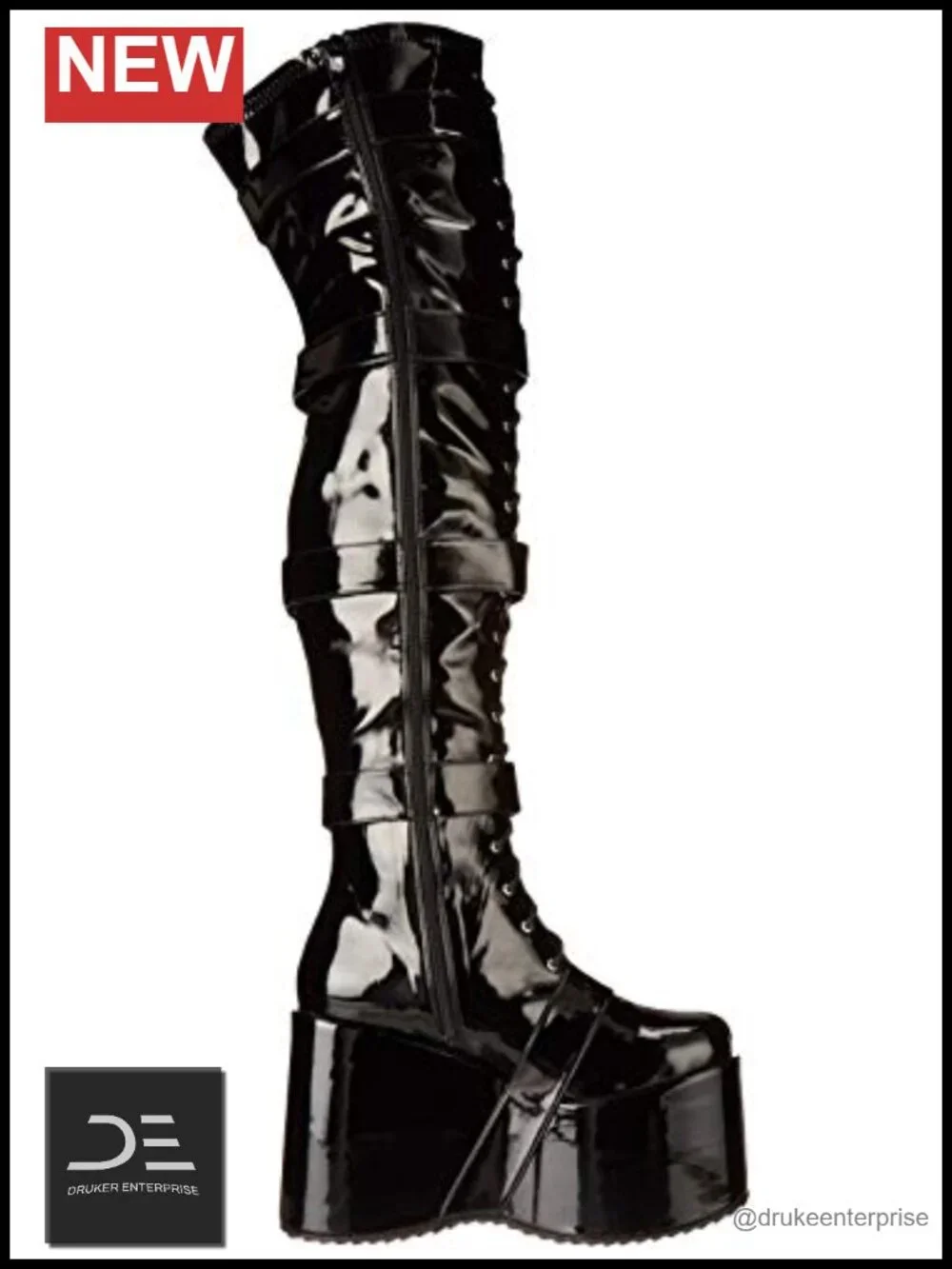 Over the Knee Platform Boots with Decorative Buckles, Round Toe, Zip Closure,
